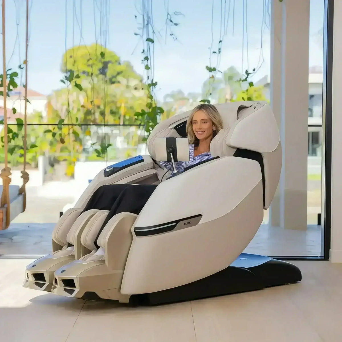Advanced AI Robotic Massage Chair (Beige) - Rotai - Best Massage Chair in Dubai UAE - Shop massage chairs in UAE, Saudi Arabia -Therapy Massage Chairs - Back, Neck, & Leg Pain Relief